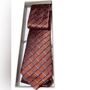 NWT Perry Ellis Portfolio Men's Sloane Grid Silk Necktie, Orange